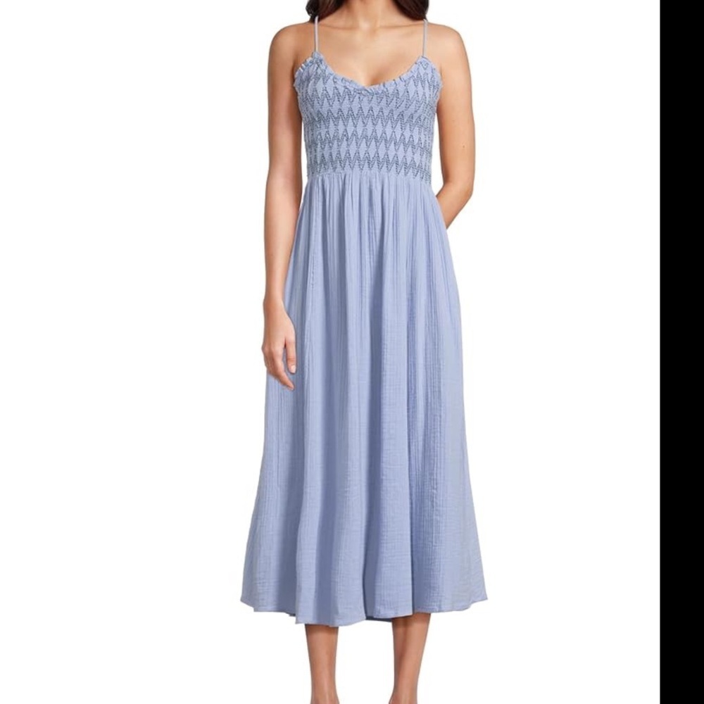 NEW aerie Pale Blue Smocked Midi Dress with Spaghetti Straps new